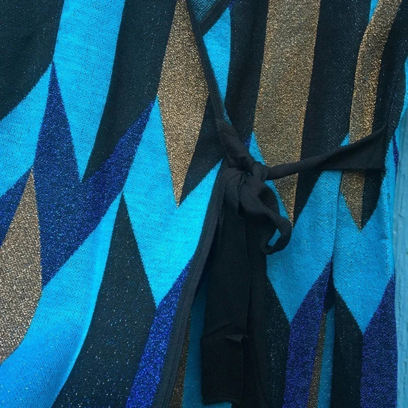 NWT INC Concepts Women's Size Large Blue Gold Long Sleeve Wrap Sweater Dress - Picture 6 of 7